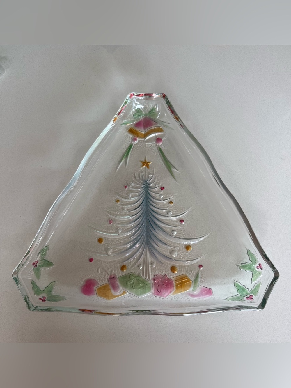 Vintage Mikasa Crystal Triangular Christmas Tree Serving Platter